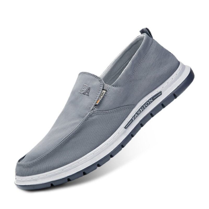 Mænd Åndbar Blød Sål Ren Farve Slip On Old Peking Casual Stofsko