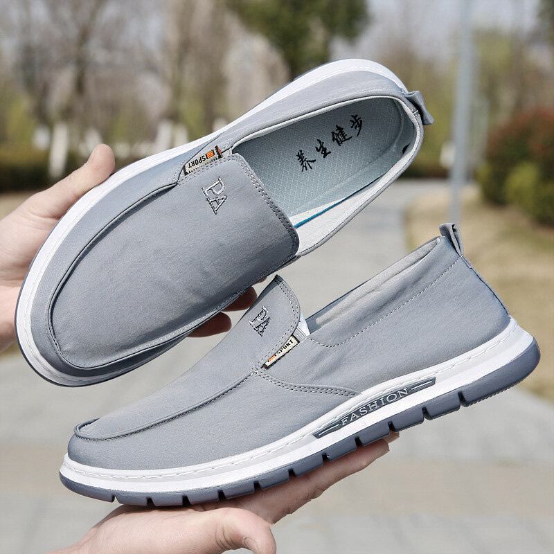 Mænd Åndbar Blød Sål Ren Farve Slip On Old Peking Casual Stofsko