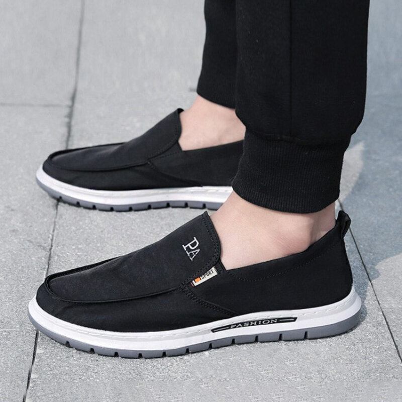 Mænd Åndbar Blød Sål Ren Farve Slip On Old Peking Casual Stofsko