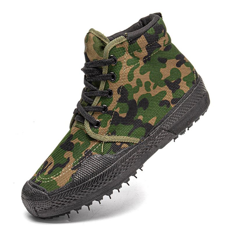 Mænd Canvas Camouflage Mønster Slidfast Åndbar Gummi Vulkaniseret High-top Liberation Sko Militær Træningssko Sneakers Sportssko