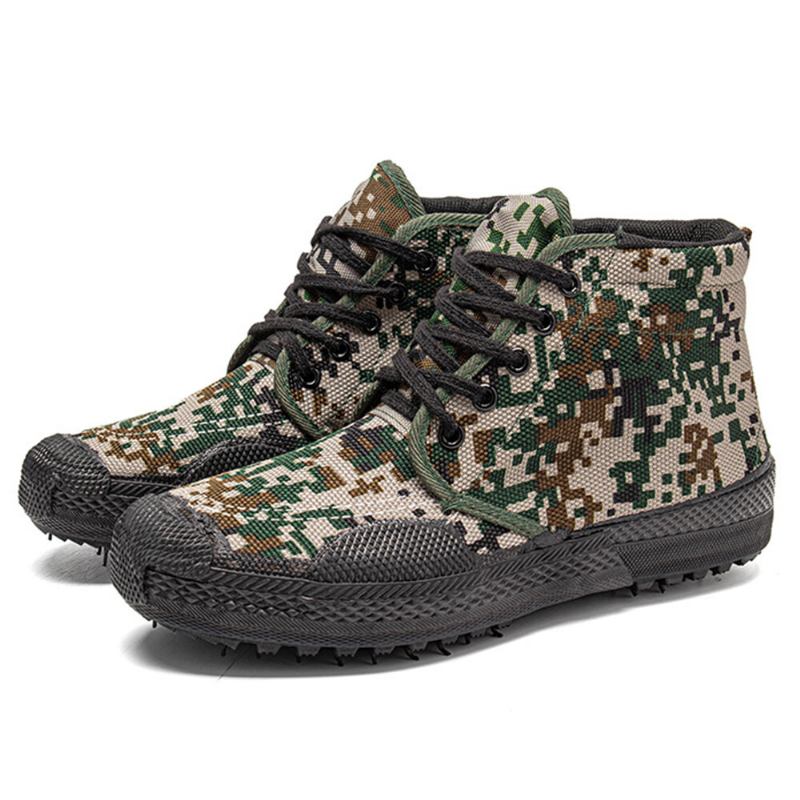 Mænd Canvas Camouflage Mønster Slidfast Åndbar Gummi Vulkaniseret High-top Liberation Sko Militær Træningssko Sneakers Sportssko