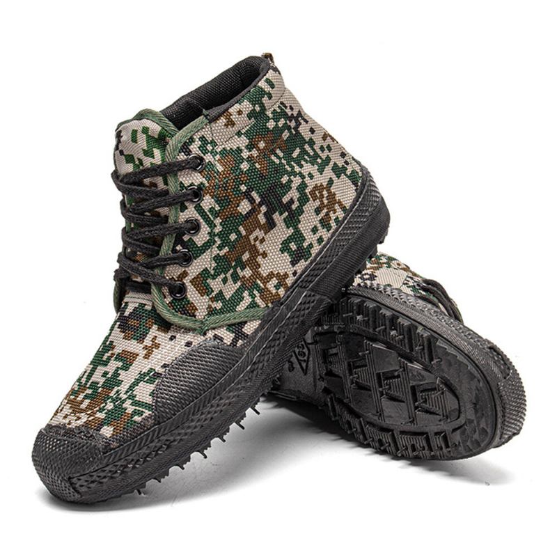 Mænd Canvas Camouflage Mønster Slidfast Åndbar Gummi Vulkaniseret High-top Liberation Sko Militær Træningssko Sneakers Sportssko