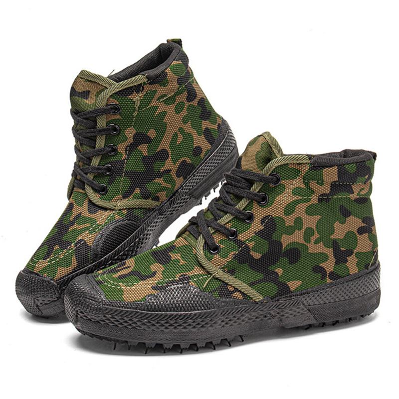 Mænd Canvas Camouflage Mønster Slidfast Åndbar Gummi Vulkaniseret High-top Liberation Sko Militær Træningssko Sneakers Sportssko