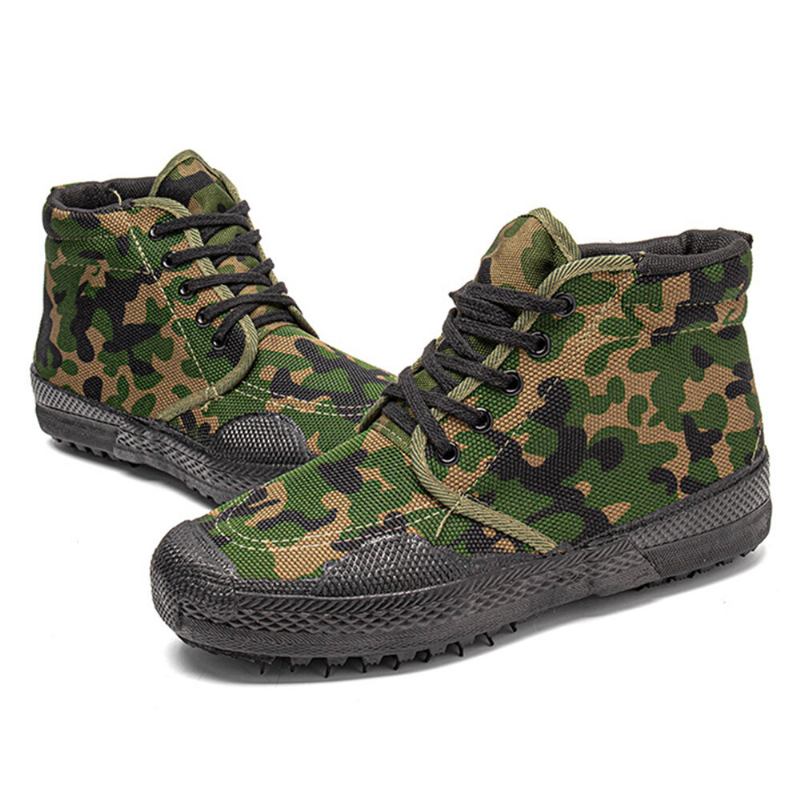 Mænd Canvas Camouflage Mønster Slidfast Åndbar Gummi Vulkaniseret High-top Liberation Sko Militær Træningssko Sneakers Sportssko