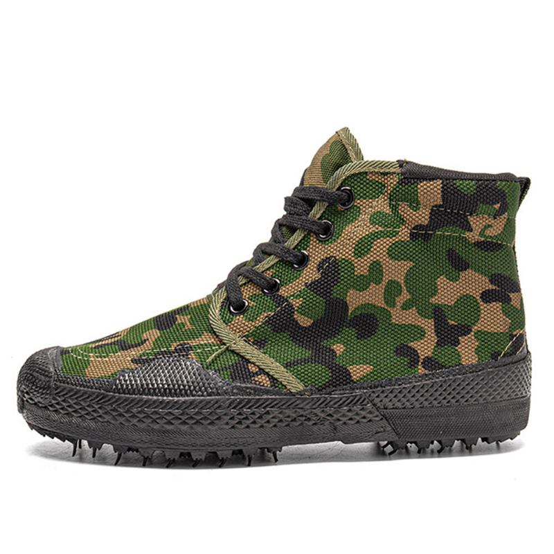 Mænd Canvas Camouflage Mønster Slidfast Åndbar Gummi Vulkaniseret High-top Liberation Sko Militær Træningssko Sneakers Sportssko