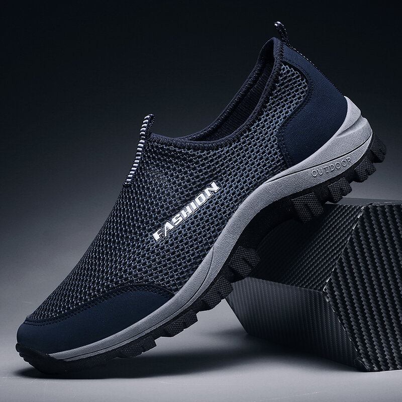 Mænd Mesh Åndbar Blød Sål Skridsikker Behagelig Slip On Outdoor Casual Walking Sko