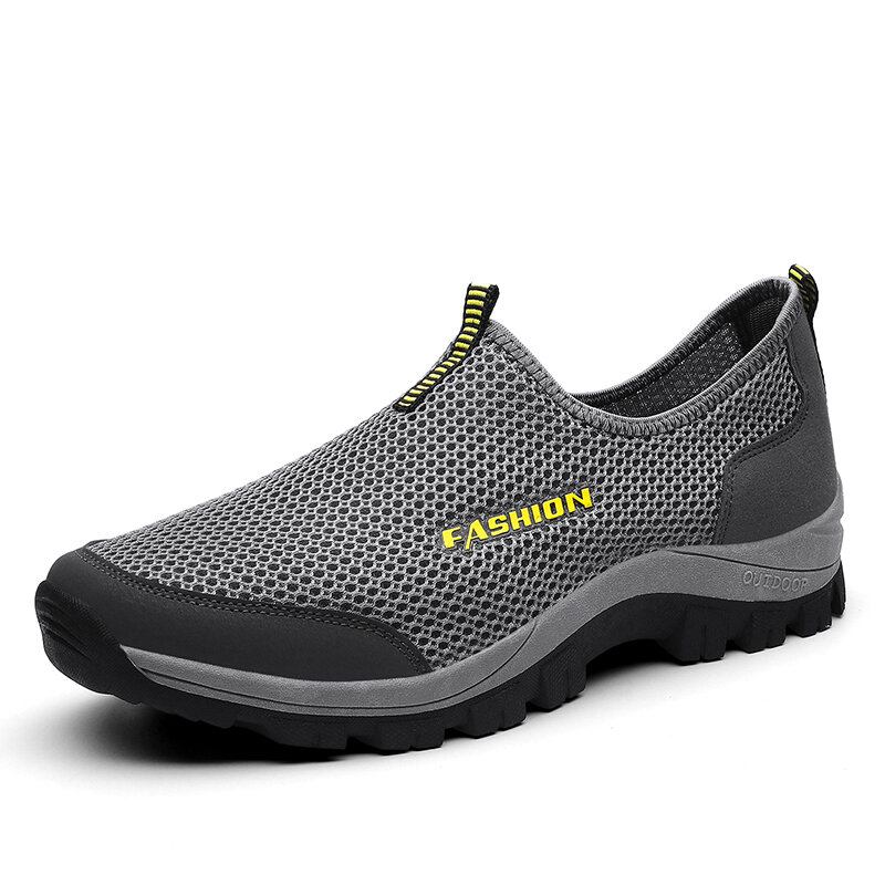 Mænd Mesh Åndbar Blød Sål Skridsikker Behagelig Slip On Outdoor Casual Walking Sko