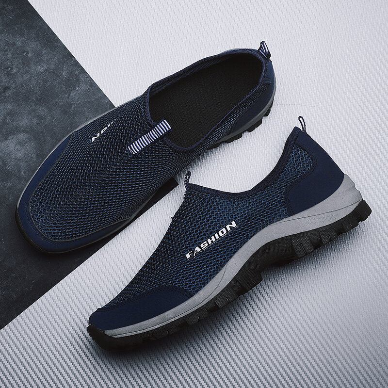 Mænd Mesh Åndbar Blød Sål Skridsikker Behagelig Slip On Outdoor Casual Walking Sko