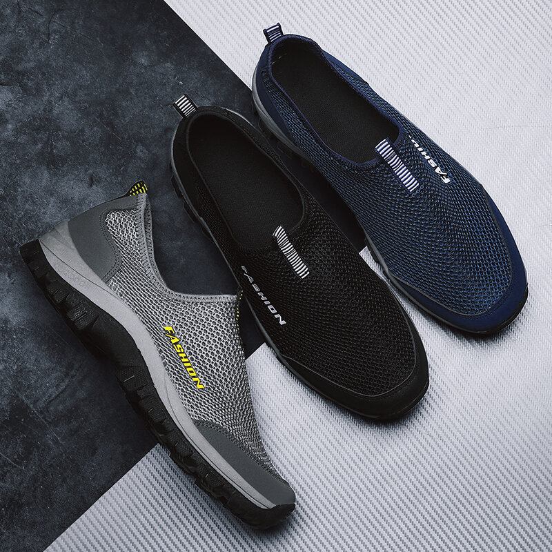 Mænd Mesh Åndbar Blød Sål Skridsikker Behagelig Slip On Outdoor Casual Walking Sko