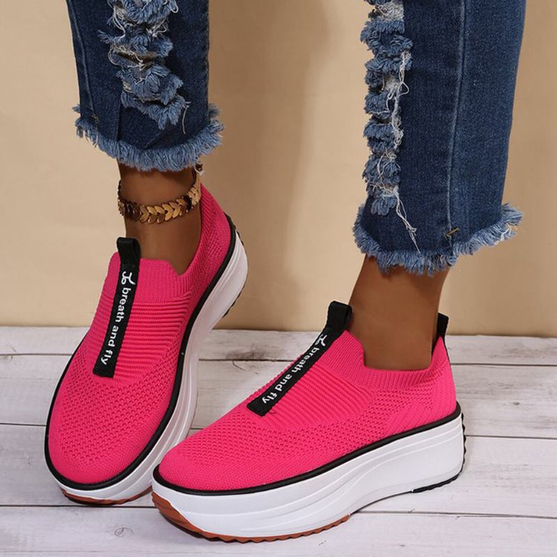 Plus Size Damer Casual Elastiske Slip-on Behagelige Åndbare Platformssneakers