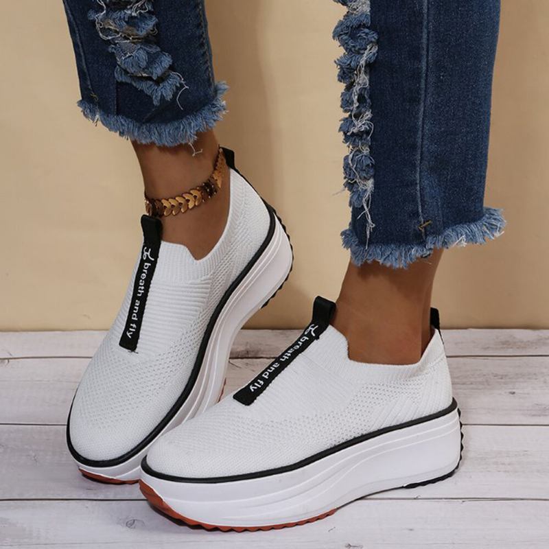 Plus Size Damer Casual Elastiske Slip-on Behagelige Åndbare Platformssneakers