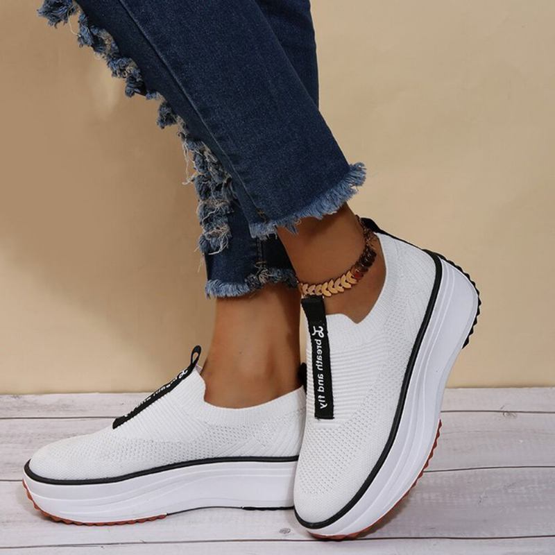 Plus Size Damer Casual Elastiske Slip-on Behagelige Åndbare Platformssneakers