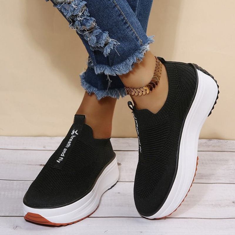 Plus Size Damer Casual Elastiske Slip-on Behagelige Åndbare Platformssneakers