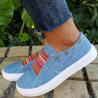 Plus Size Damer Casual Slip On Flade Denim Canvas Sko