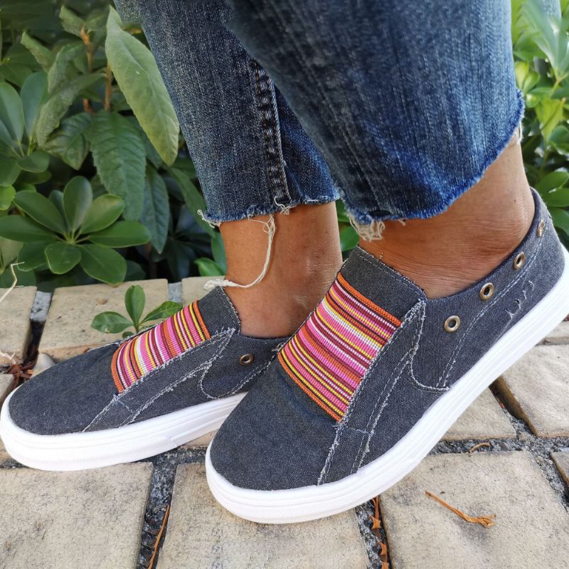 Plus Size Damer Casual Slip On Flade Denim Canvas Sko