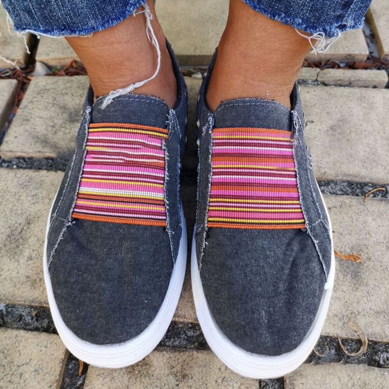 Plus Size Damer Casual Slip On Flade Denim Canvas Sko