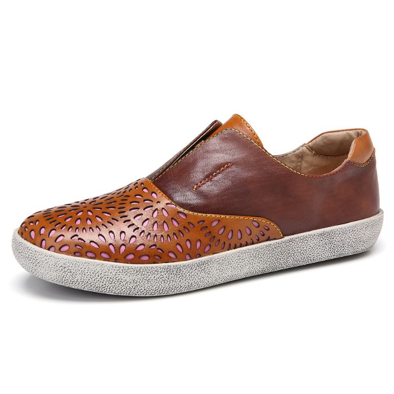 Retro Læderudskæring Splejsningssøm Slip On Flade Sneakers