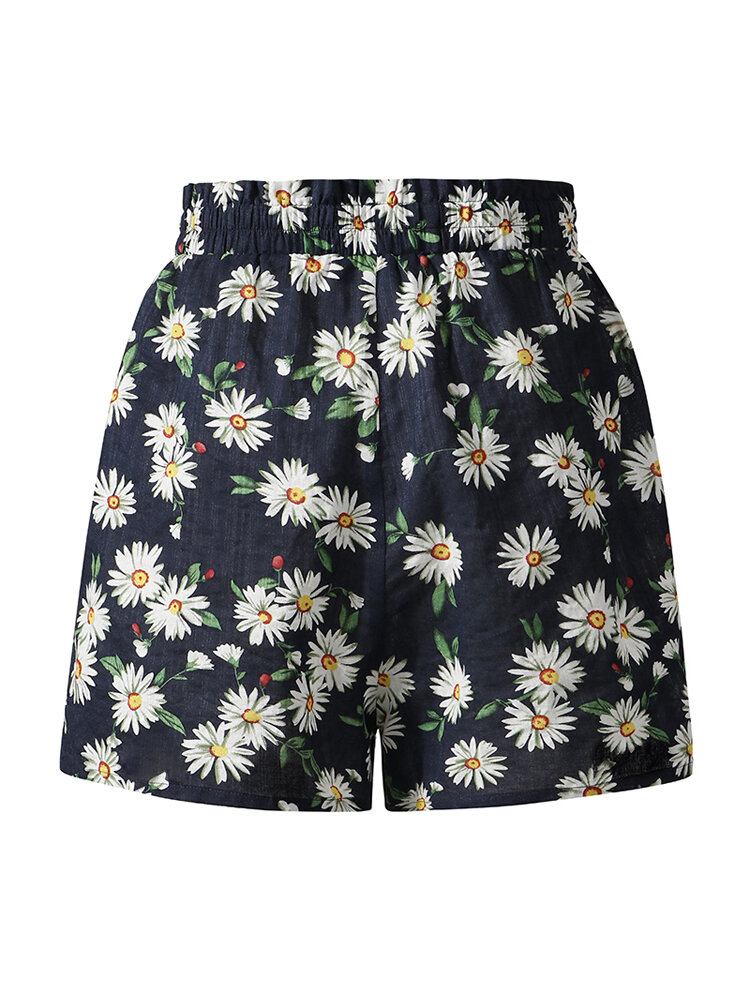 Daisy Print Højtaljet Kvinder Casual Shorts