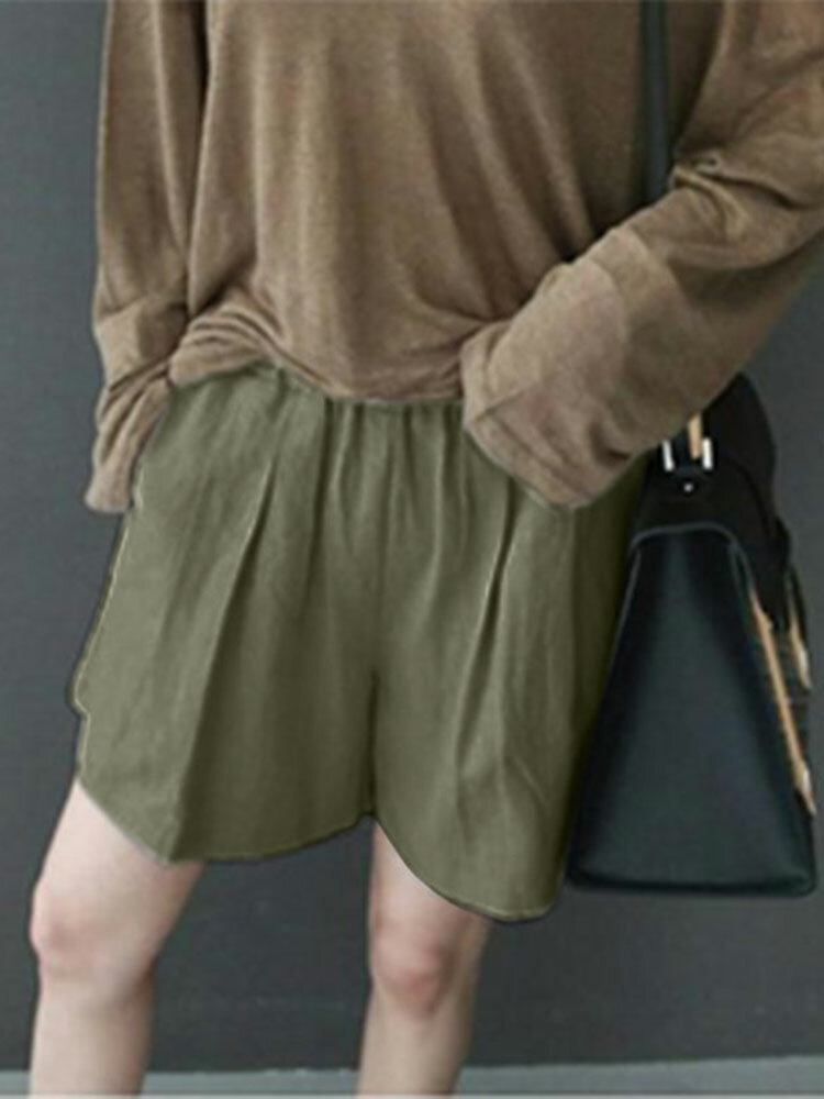 Fritid Solid Ruched Pocket Casual Bomuldsshorts