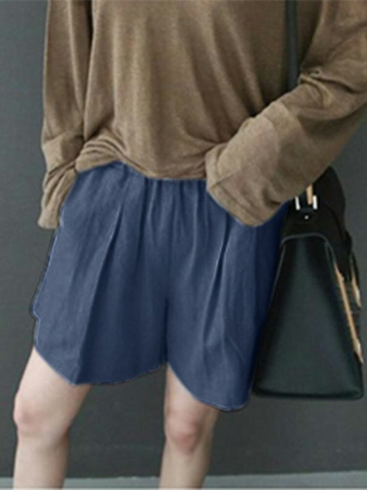 Fritid Solid Ruched Pocket Casual Bomuldsshorts