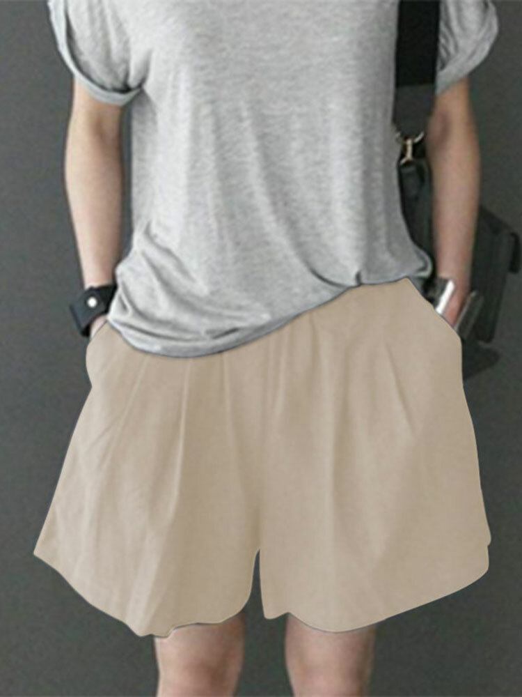 Fritid Solid Ruched Pocket Casual Bomuldsshorts