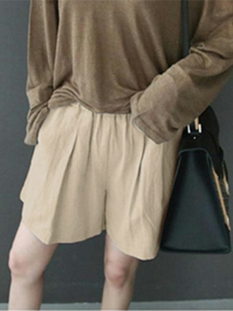 Fritid Solid Ruched Pocket Casual Bomuldsshorts