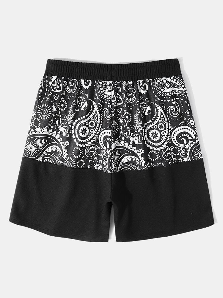 Herre Paisley Rygtryk Side Stripe Patchwork Løse Shorts Med Snoretræk