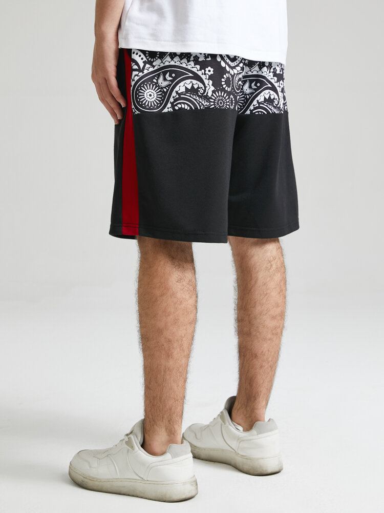 Herre Paisley Rygtryk Side Stripe Patchwork Løse Shorts Med Snoretræk