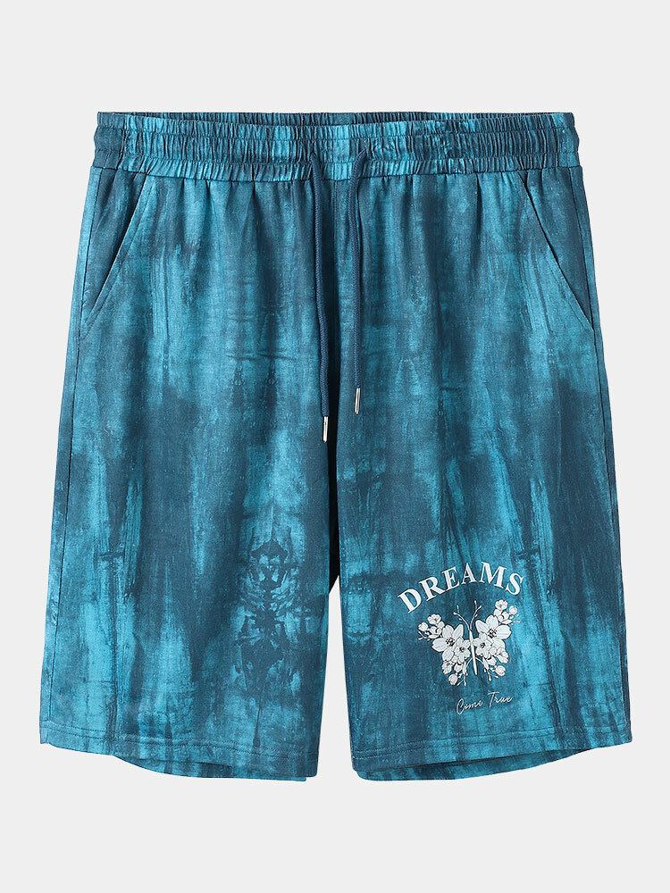 Herre Tie Dye Flower Print Elastiske Taljeshorts