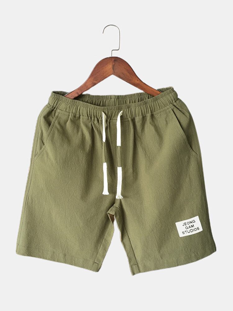 Mænd Bomuld Ensfarvet Little Tag Snøre Casual Shorts Med Lomme