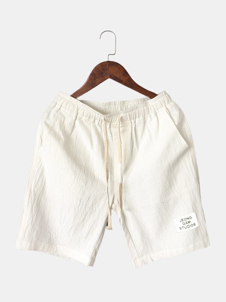 Mænd Bomuld Ensfarvet Little Tag Snøre Casual Shorts Med Lomme