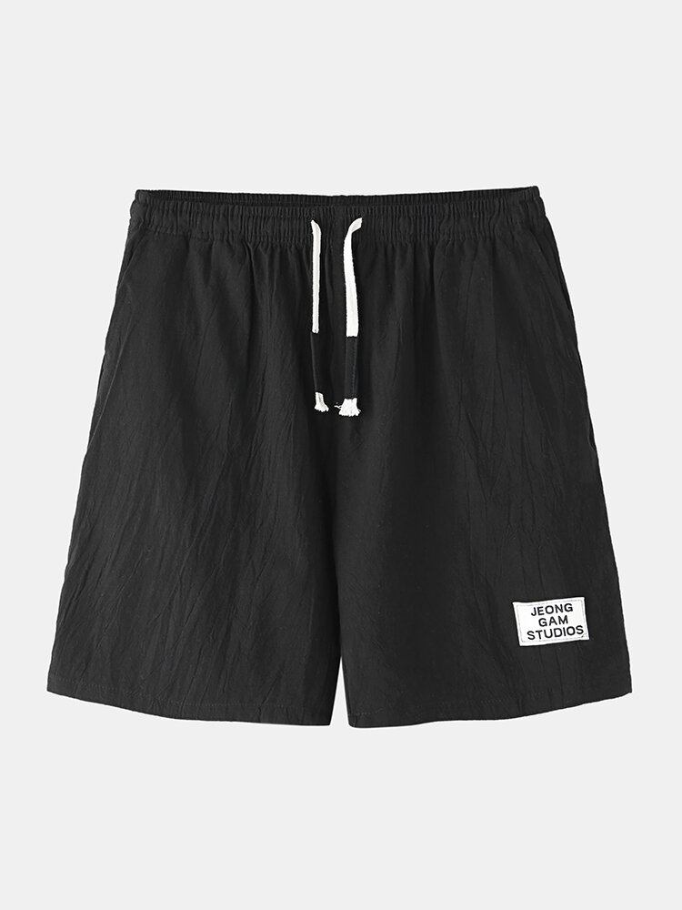 Mænd Bomuld Ensfarvet Little Tag Snøre Casual Shorts Med Lomme