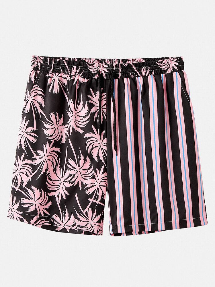 Mænd Coconut Tree Farverige Stripe Blandet Print Casual Shorts