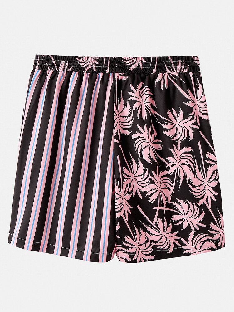 Mænd Coconut Tree Farverige Stripe Blandet Print Casual Shorts