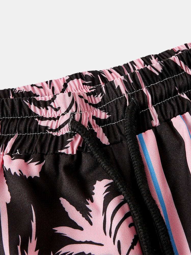 Mænd Coconut Tree Farverige Stripe Blandet Print Casual Shorts