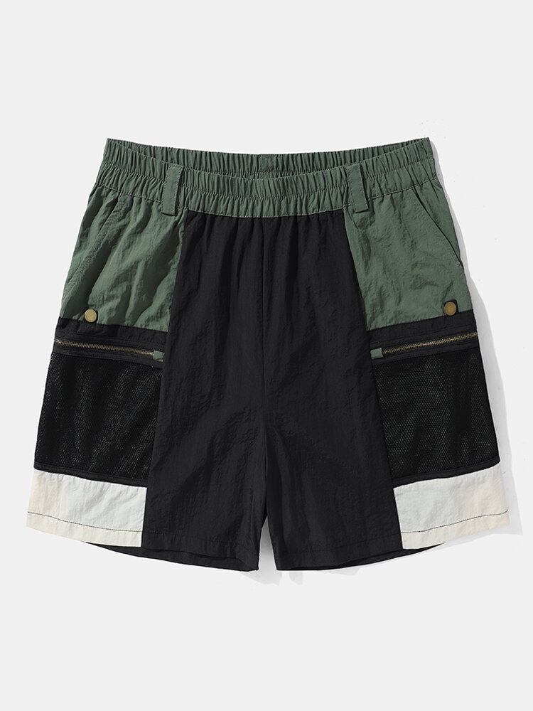 Mænd Colorblock Lynlåslomme Med Bælte Elastiske Taljeshorts