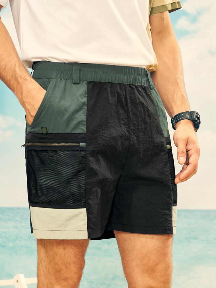 Mænd Colorblock Lynlåslomme Med Bælte Elastiske Taljeshorts