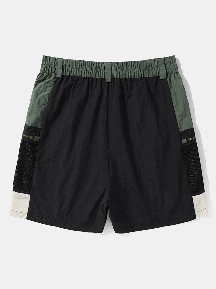 Mænd Colorblock Lynlåslomme Med Bælte Elastiske Taljeshorts