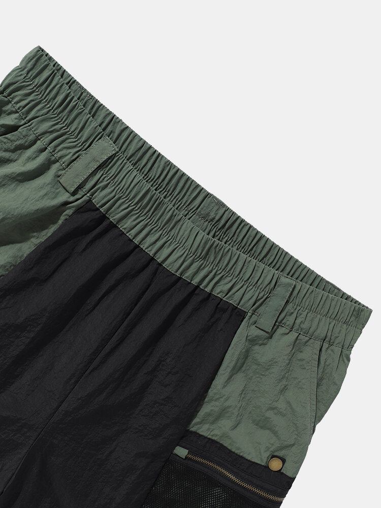 Mænd Colorblock Lynlåslomme Med Bælte Elastiske Taljeshorts