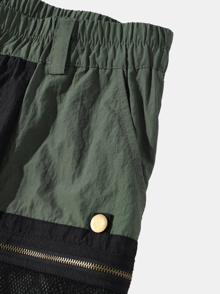 Mænd Colorblock Lynlåslomme Med Bælte Elastiske Taljeshorts