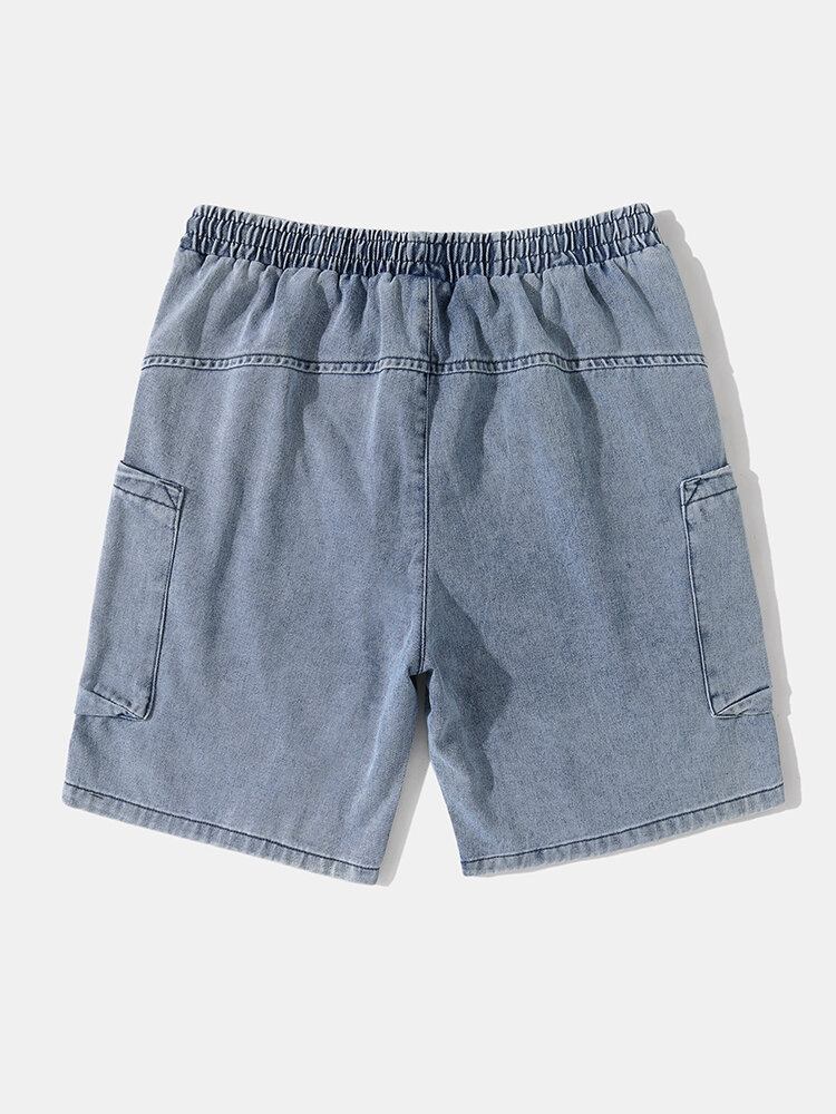 Mænd Denim Dobbeltlomme Snøre Jeans-shorts Med Brede Ben