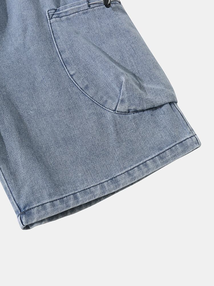 Mænd Denim Dobbeltlomme Snøre Jeans-shorts Med Brede Ben