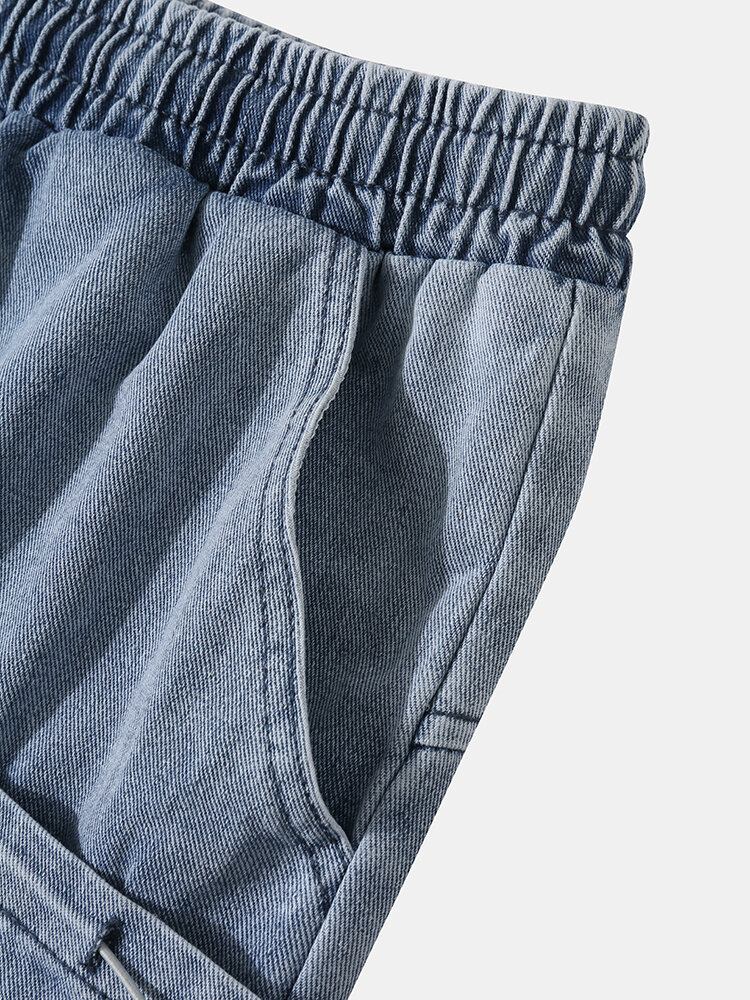 Mænd Denim Dobbeltlomme Snøre Jeans-shorts Med Brede Ben