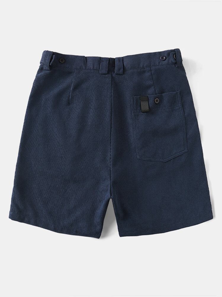 Mænd Solid Ribbet Bælte Multi Pocket Stick Casual Mid Længde Shorts