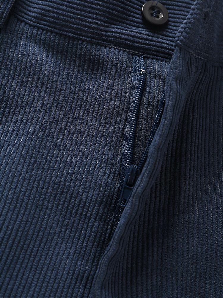 Mænd Solid Ribbet Bælte Multi Pocket Stick Casual Mid Længde Shorts