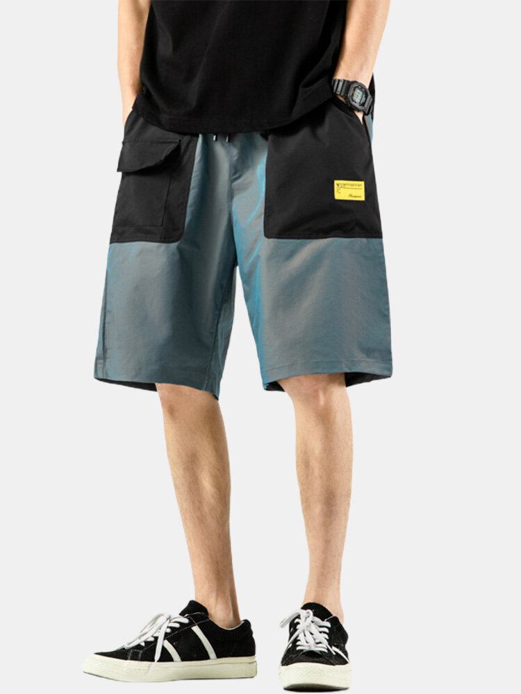 Mænds Afslappede Elastiske Talje Farve Bloklommer Cargo Shorts