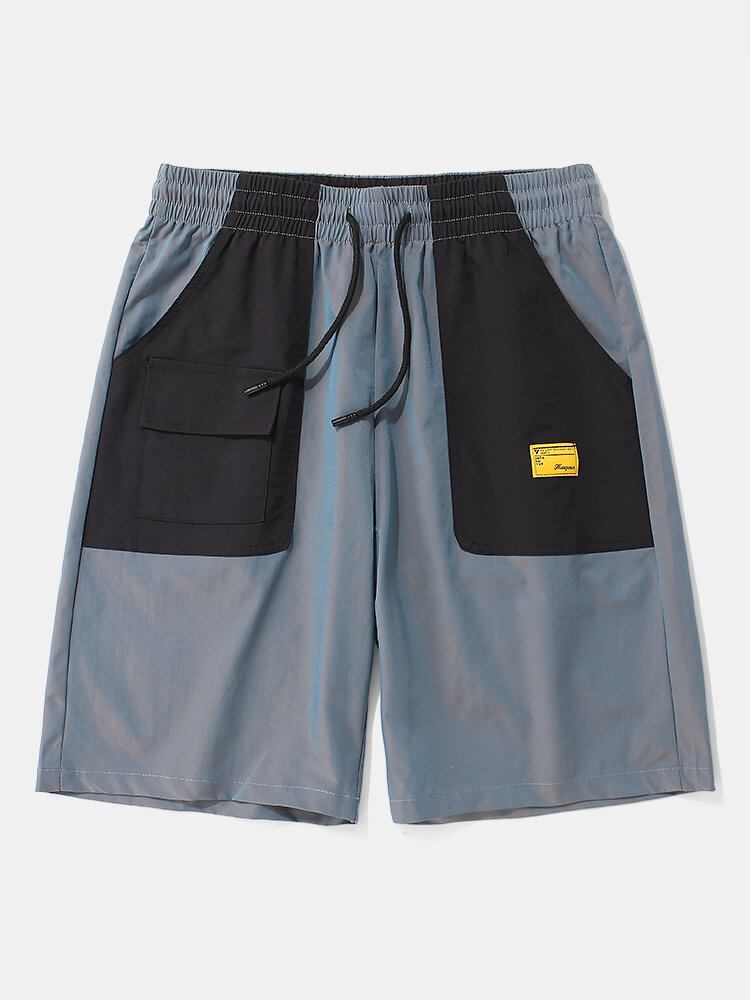 Mænds Afslappede Elastiske Talje Farve Bloklommer Cargo Shorts