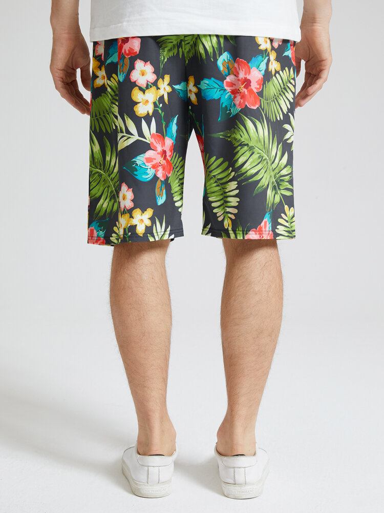 Mænds All Over Flower Leaf Print Holiday Shorts Med Snoretræk