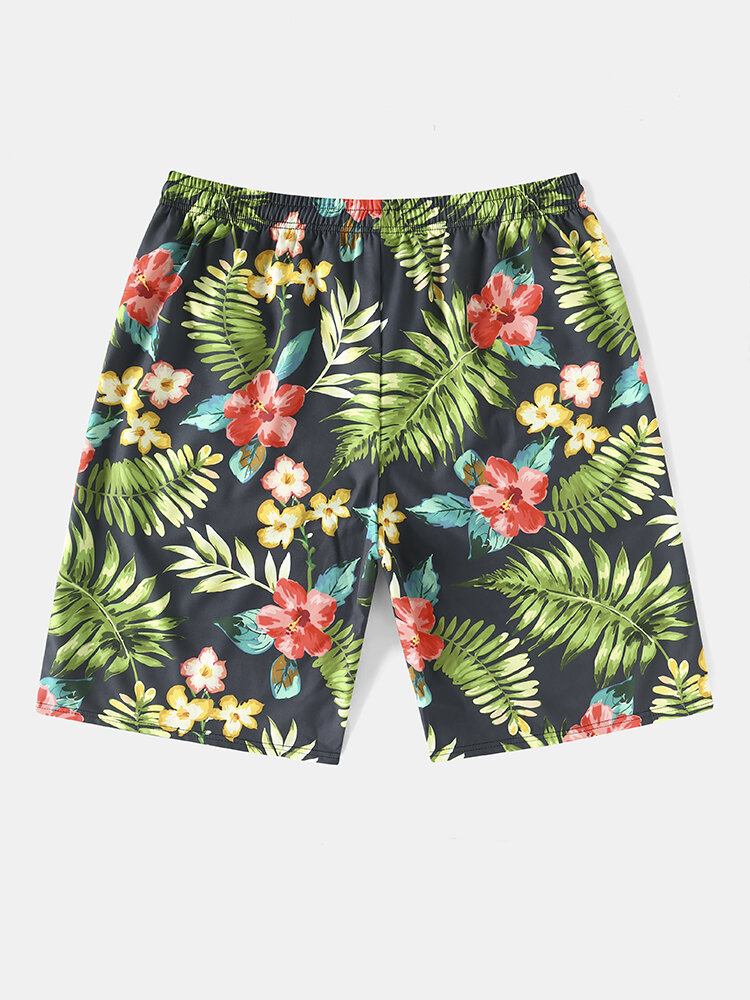 Mænds All Over Flower Leaf Print Holiday Shorts Med Snoretræk