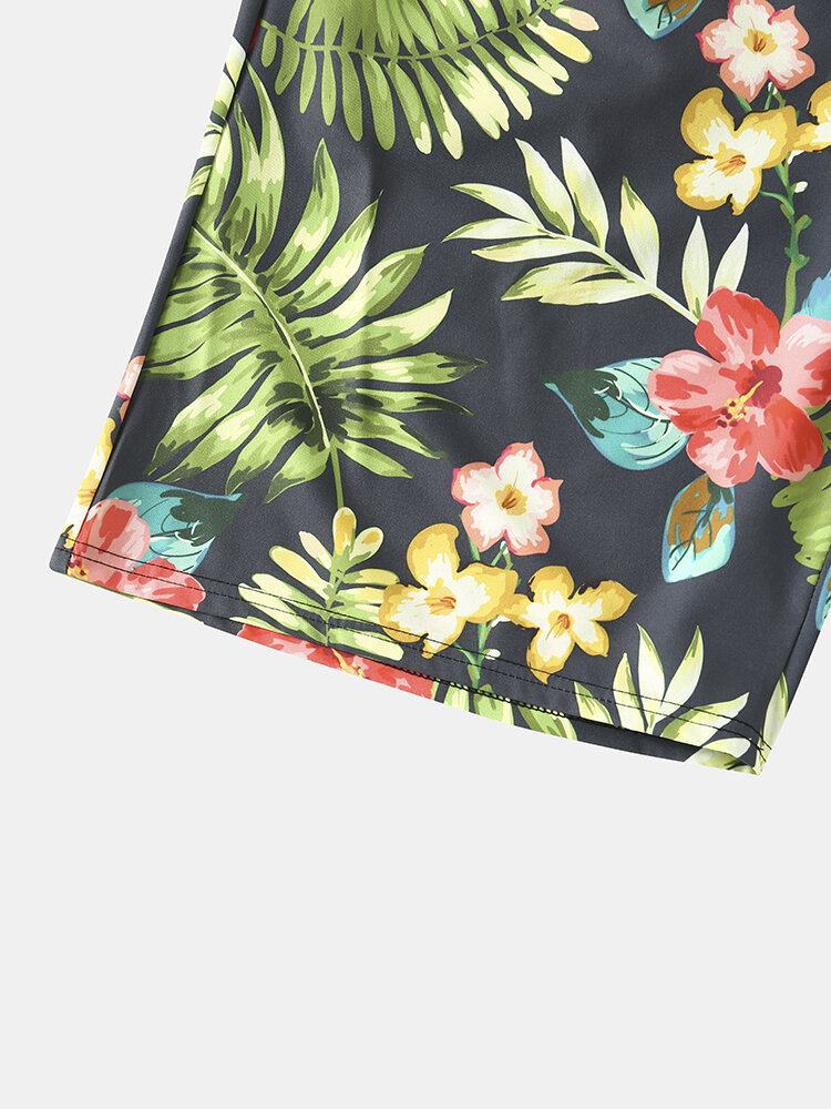 Mænds All Over Flower Leaf Print Holiday Shorts Med Snoretræk